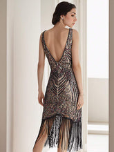 ANGEL FASHIONS 1920s Vintage Sequin & Bead Embellished Fringed Party Dress